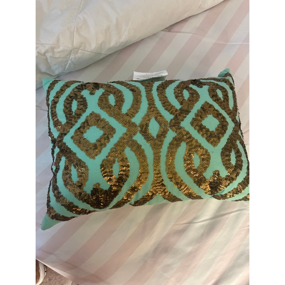 Pillow Xhilaration Blue Gold Sequin 13x18